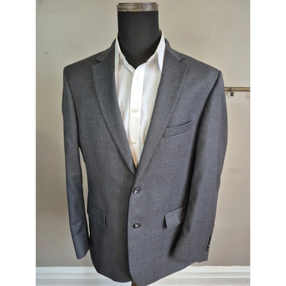 Jos A Bank Mens Tailored Fit Wool Sports Coat 42L Gray 2 Button Blazer